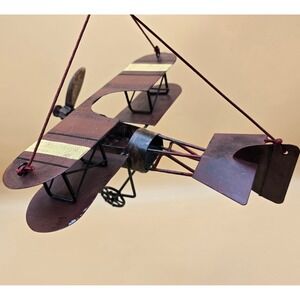 Vintage Metal Biplane Model Rustic Bronze Burgundy Decorative‎ Aircraft 7 Inch